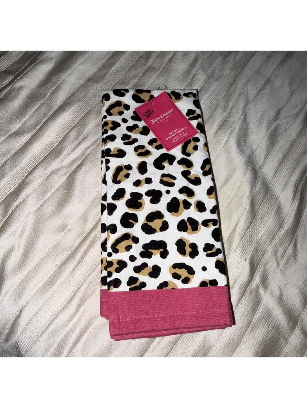 Juicy Couture Leopard Print Cotton Kitchen Towels Set of 2, 18 x 28 in